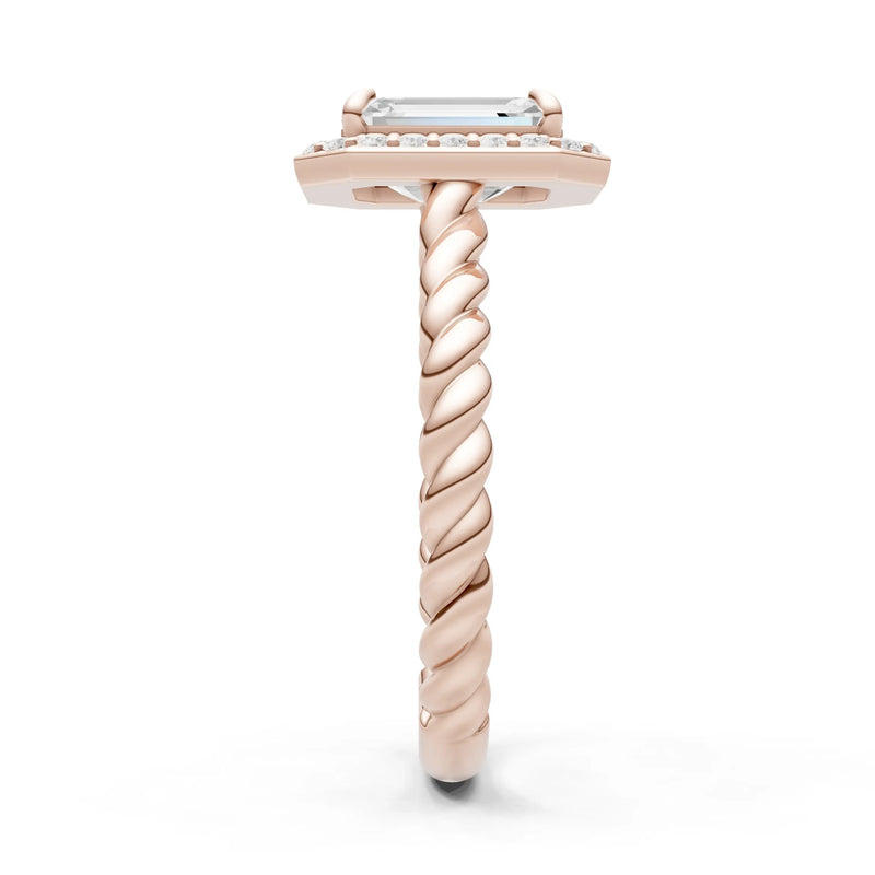 Twisted Vine Emerald Cut Solitaire Halo Ring