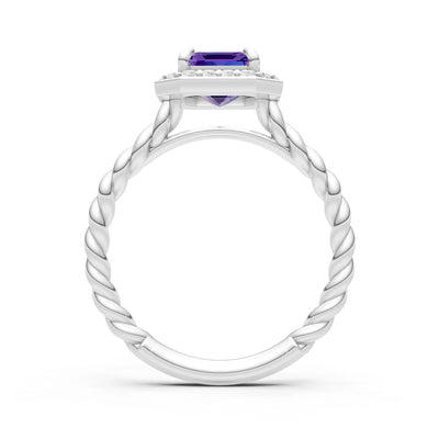 Amethyst Twisted Vine Emerald Cut Solitaire Halo Ring