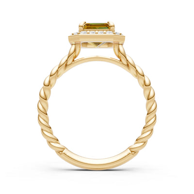 Twisted Vine Emerald Cut Solitaire Halo Ring