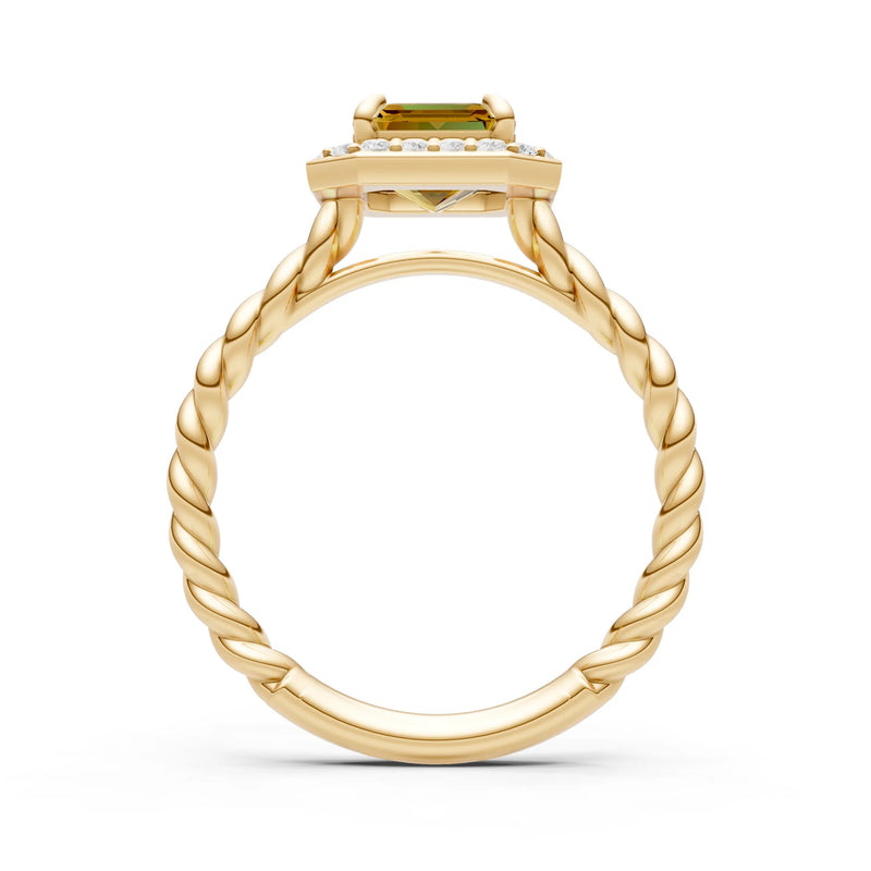Twisted Vine Emerald Cut Solitaire Halo Ring