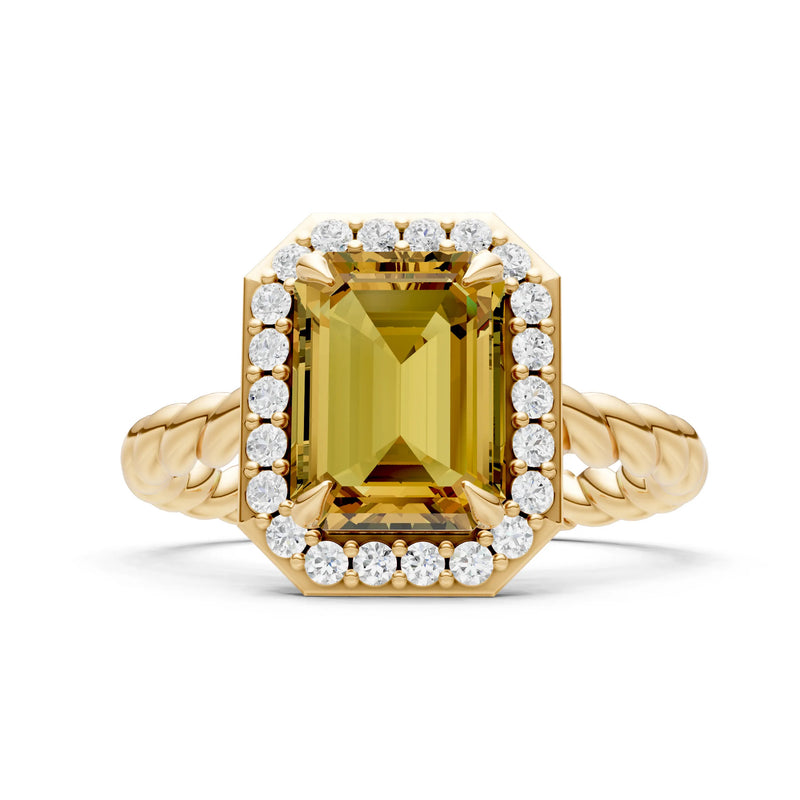 Twisted Vine Emerald Cut Solitaire Halo Ring