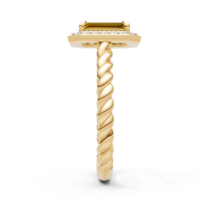 Twisted Vine Emerald Cut Solitaire Halo Ring