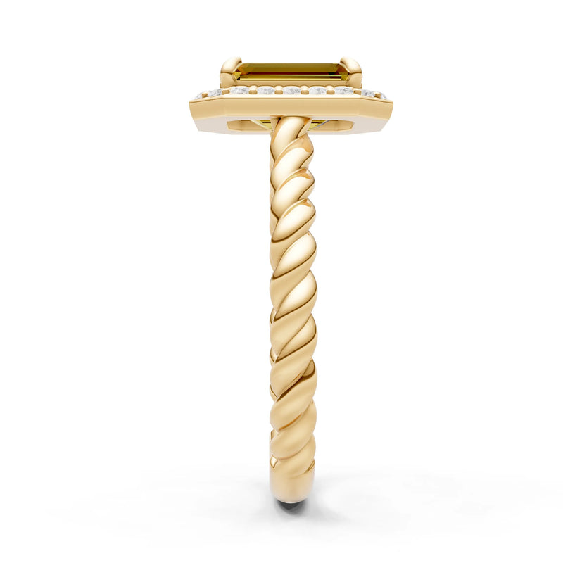 Twisted Vine Emerald Cut Solitaire Halo Ring