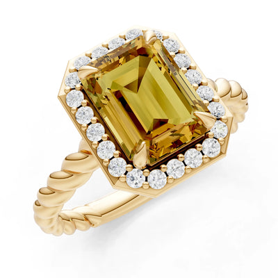 Twisted Vine Emerald Cut Solitaire Halo Ring
