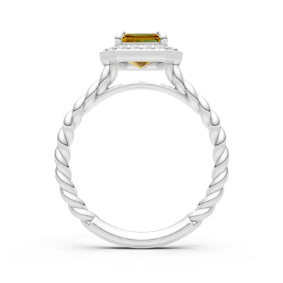 Twisted Vine Emerald Cut Solitaire Halo Ring