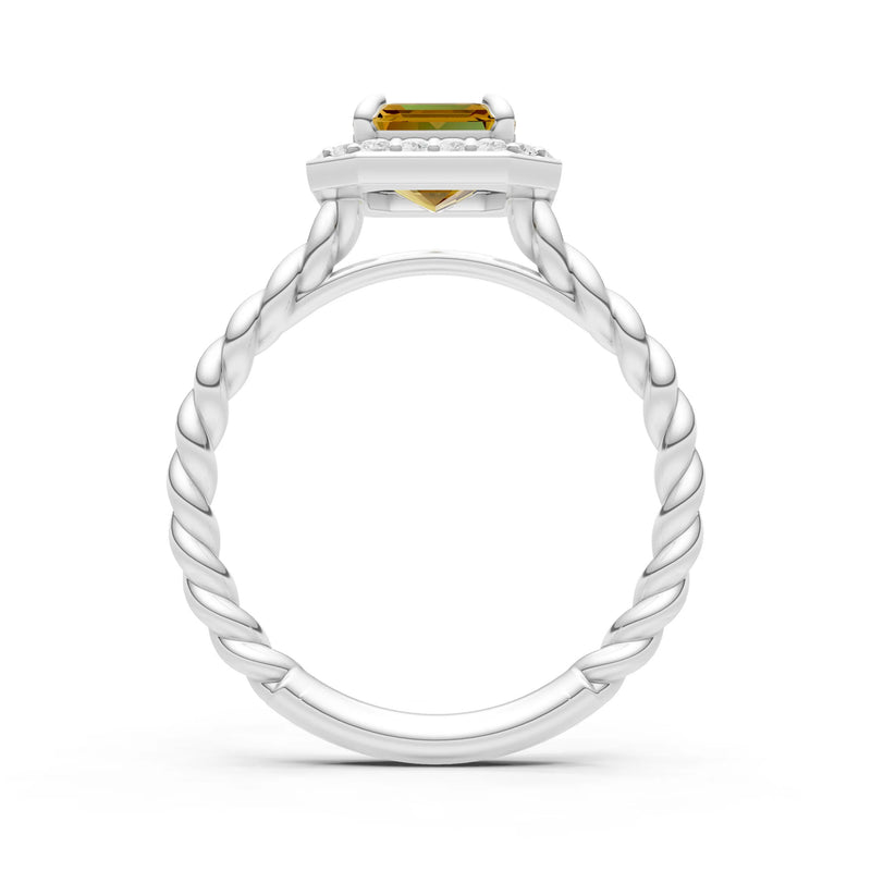 Twisted Vine Emerald Cut Solitaire Halo Ring