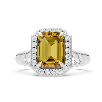 Twisted Vine Emerald Cut Solitaire Halo Ring