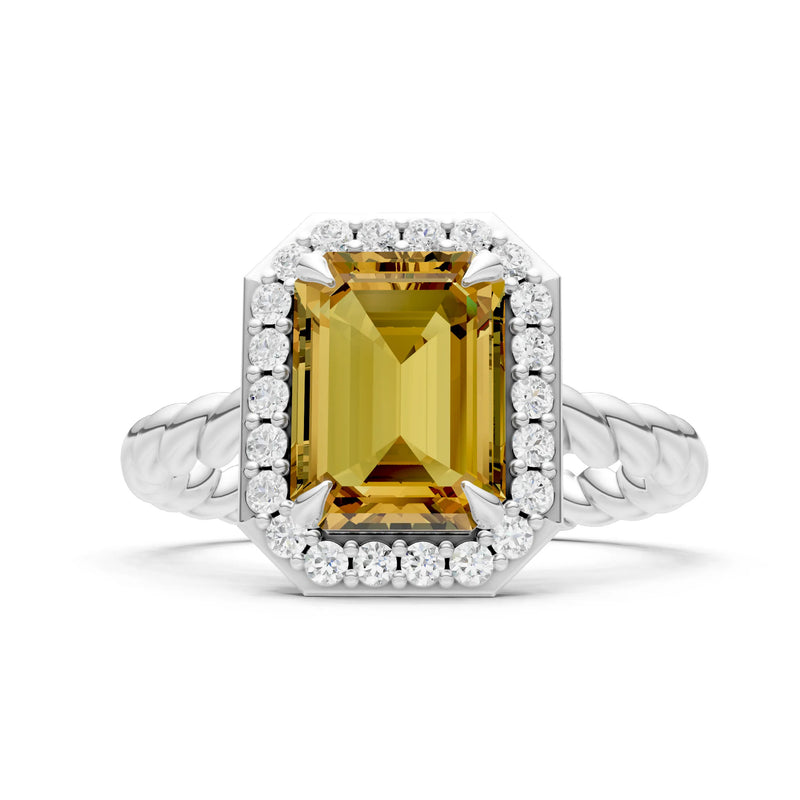 Twisted Vine Emerald Cut Solitaire Halo Ring