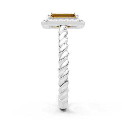 Twisted Vine Emerald Cut Solitaire Halo Ring