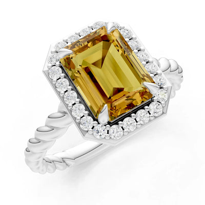 Twisted Vine Emerald Cut Solitaire Halo Ring