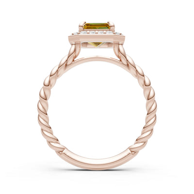Twisted Vine Emerald Cut Solitaire Halo Ring