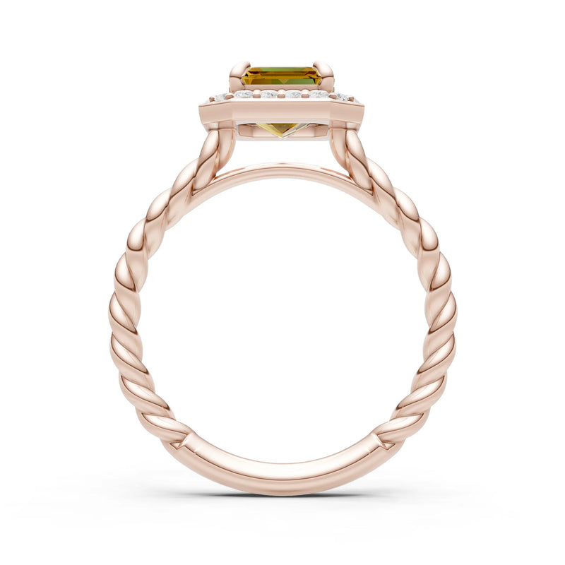 Twisted Vine Emerald Cut Solitaire Halo Ring