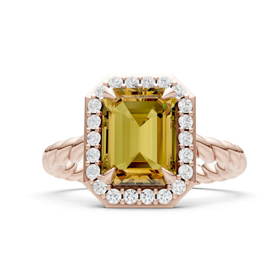 Twisted Vine Emerald Cut Solitaire Halo Ring