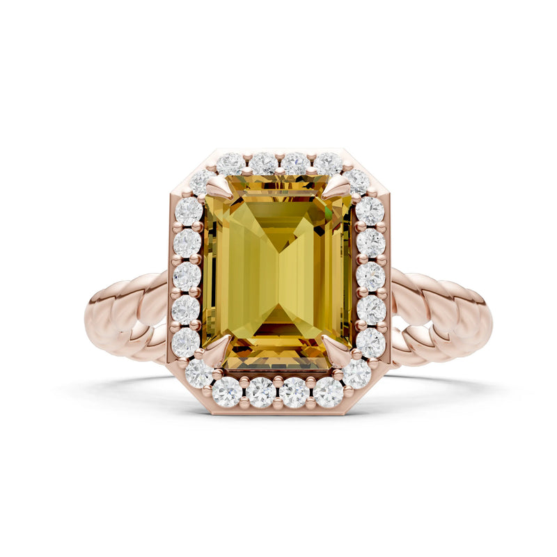 Twisted Vine Emerald Cut Solitaire Halo Ring