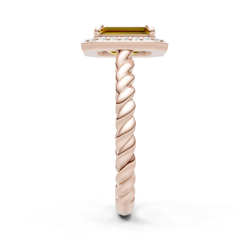 Twisted Vine Emerald Cut Solitaire Halo Ring
