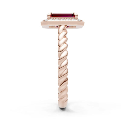 Twisted Vine Emerald Cut Solitaire Halo Ring