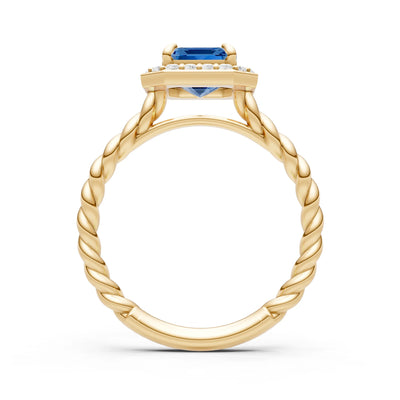 Twisted Vine Emerald Cut Solitaire Halo Ring