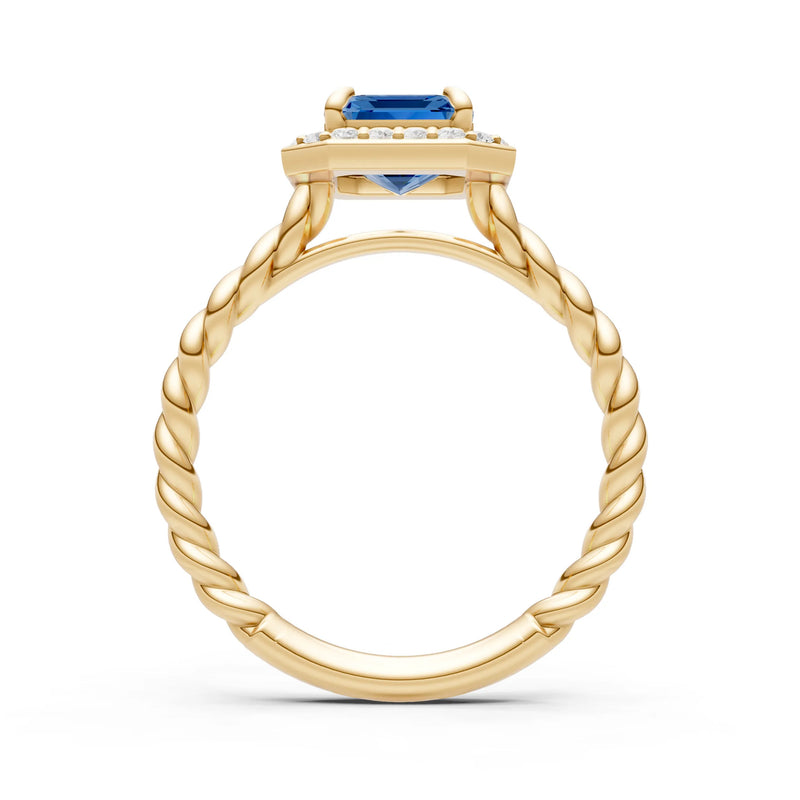 Twisted Vine Emerald Cut Solitaire Halo Ring