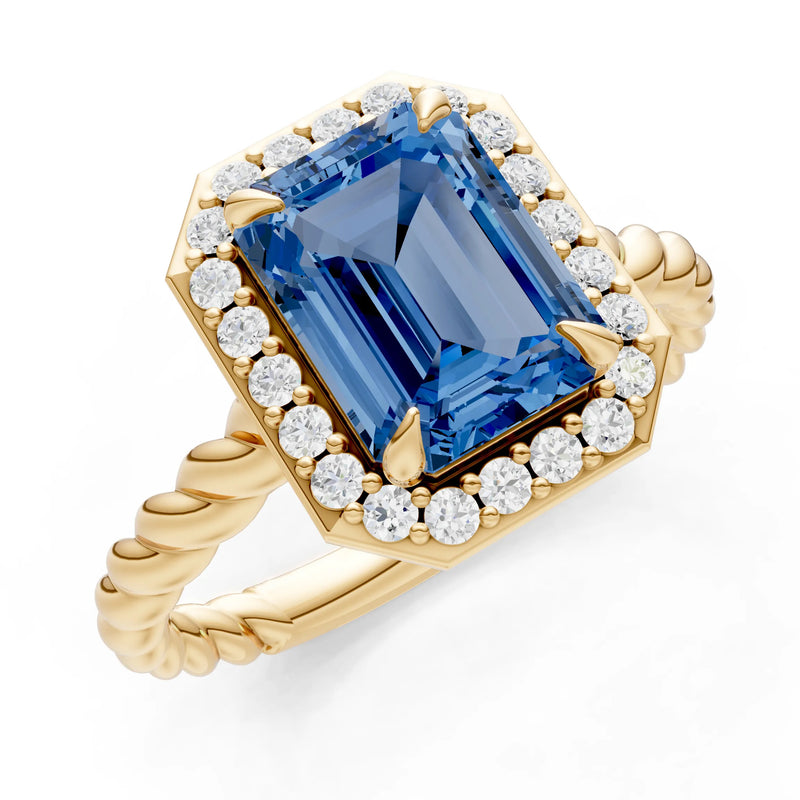 Twisted Vine Emerald Cut Solitaire Halo Ring