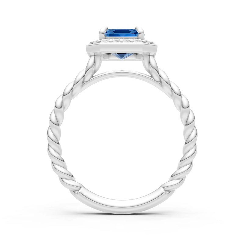 Twisted Vine Emerald Cut Solitaire Halo Ring