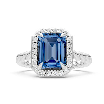 Twisted Vine Emerald Cut Solitaire Halo Ring