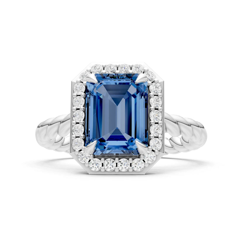 Twisted Vine Emerald Cut Solitaire Halo Ring