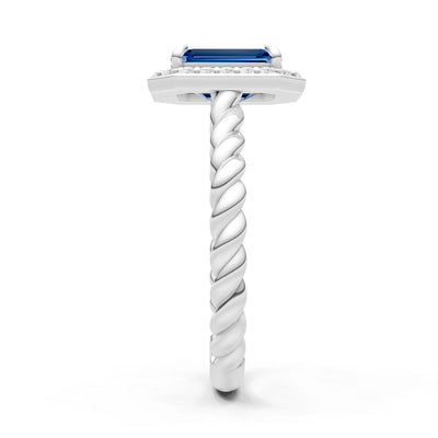 Twisted Vine Emerald Cut Solitaire Halo Ring