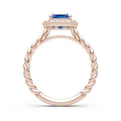 Twisted Vine Emerald Cut Solitaire Halo Ring