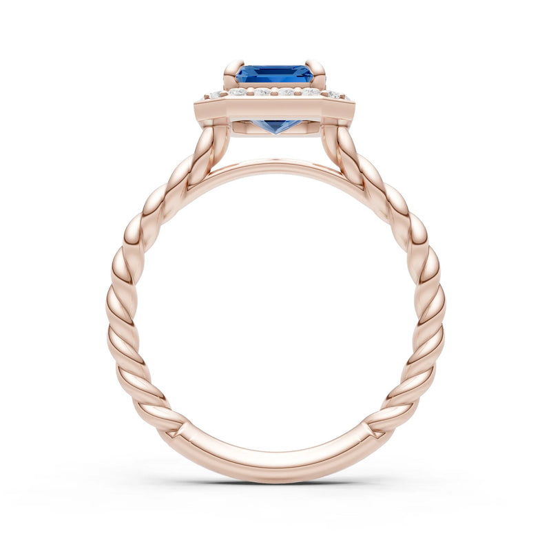 Twisted Vine Emerald Cut Solitaire Halo Ring