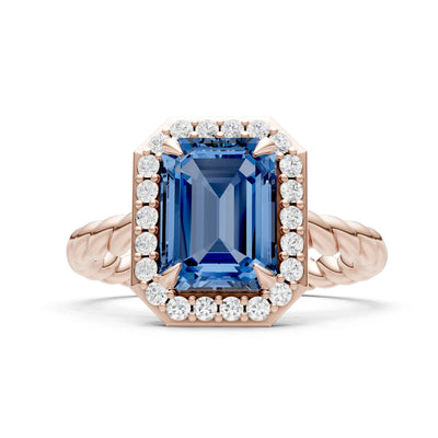 Twisted Vine Emerald Cut Solitaire Halo Ring