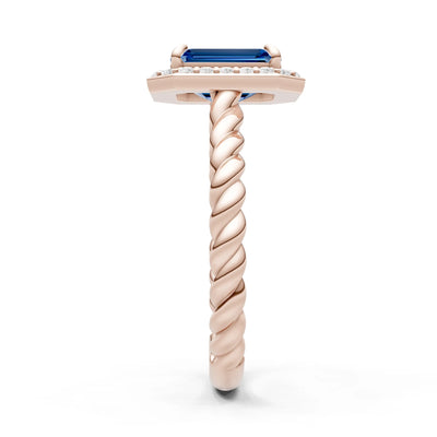 Twisted Vine Emerald Cut Solitaire Halo Ring