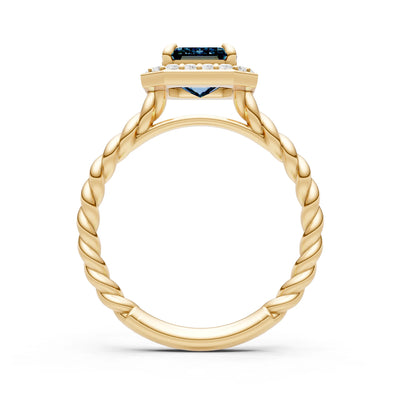 Twisted Vine Emerald Cut Solitaire Halo Ring