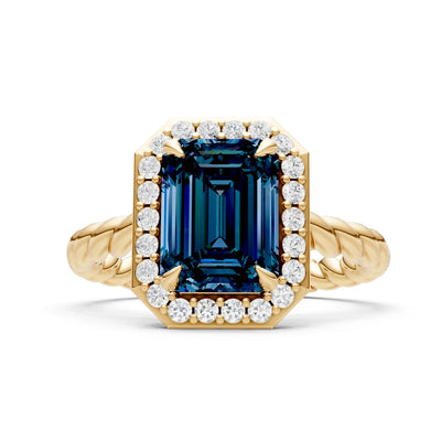 Twisted Vine Emerald Cut Solitaire Halo Ring