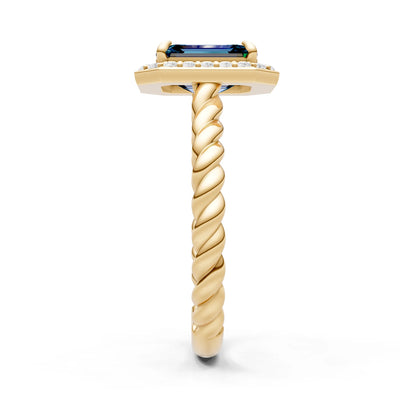 Twisted Vine Emerald Cut Solitaire Halo Ring