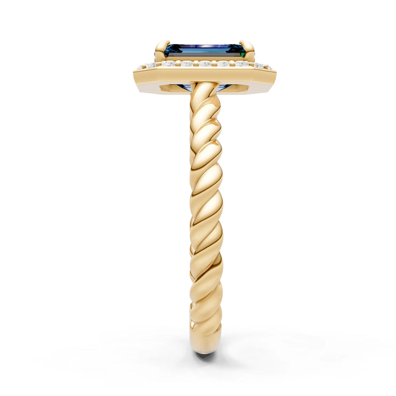 Twisted Vine Emerald Cut Solitaire Halo Ring