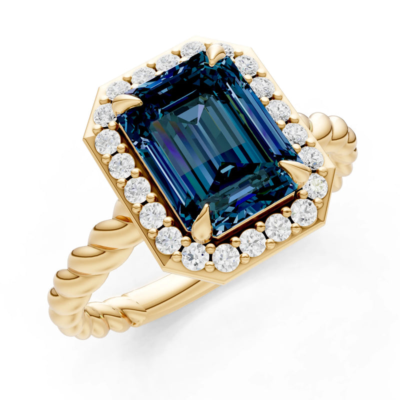 Twisted Vine Emerald Cut Solitaire Halo Ring
