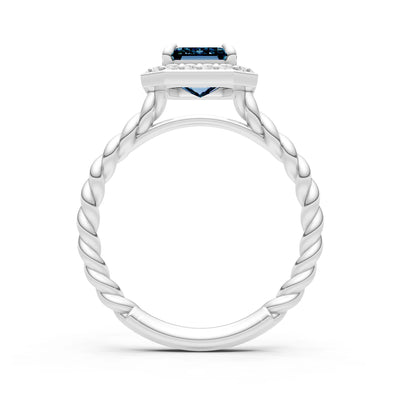 Twisted Vine Emerald Cut Solitaire Halo Ring
