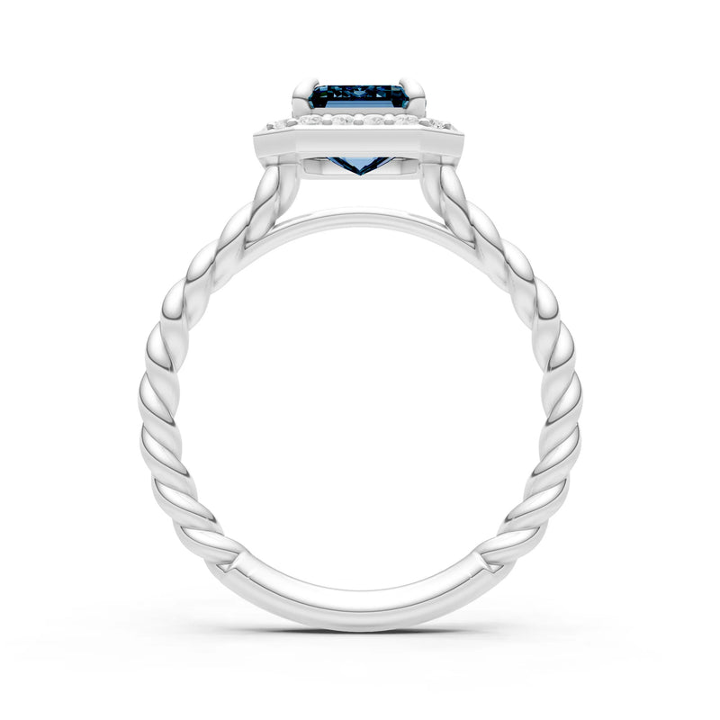 Twisted Vine Emerald Cut Solitaire Halo Ring