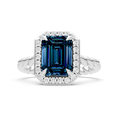Twisted Vine Emerald Cut Solitaire Halo Ring