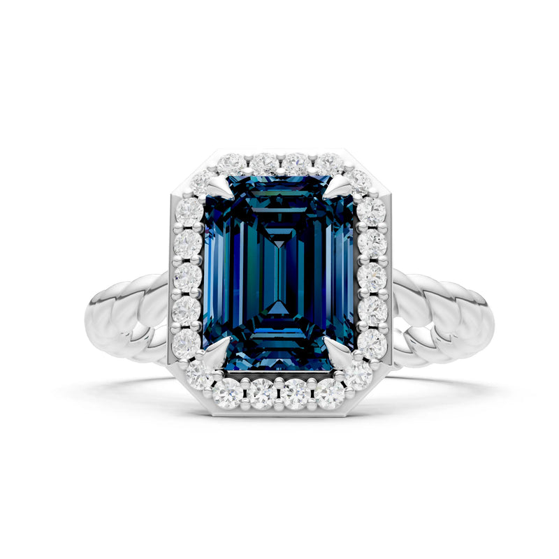 Twisted Vine Emerald Cut Solitaire Halo Ring