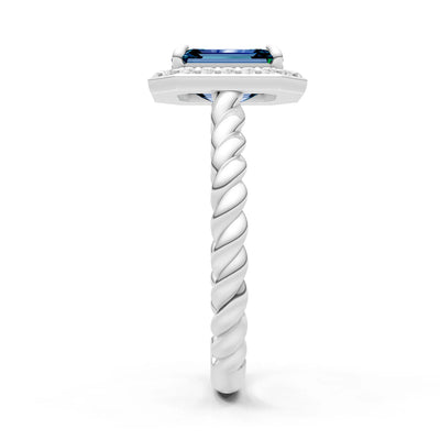 Twisted Vine Emerald Cut Solitaire Halo Ring