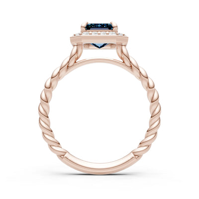 Twisted Vine Emerald Cut Solitaire Halo Ring