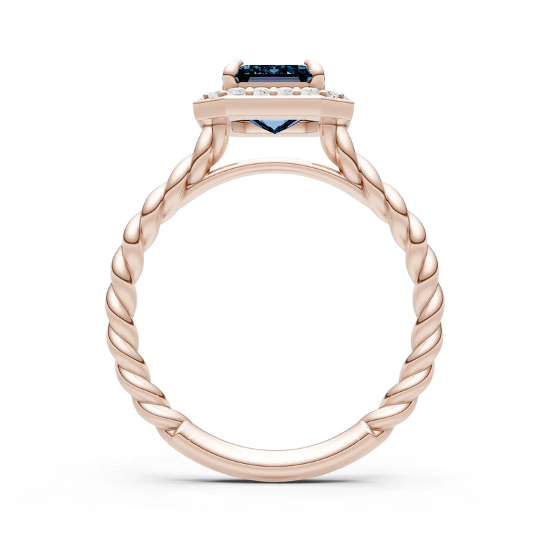 Twisted Vine Emerald Cut Solitaire Halo Ring