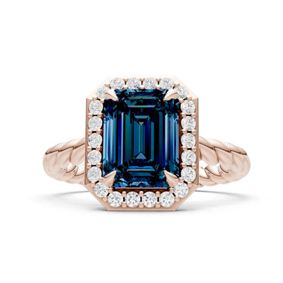 Twisted Vine Emerald Cut Solitaire Halo Ring