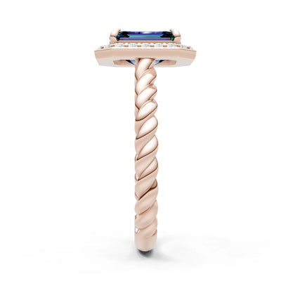Twisted Vine Emerald Cut Solitaire Halo Ring
