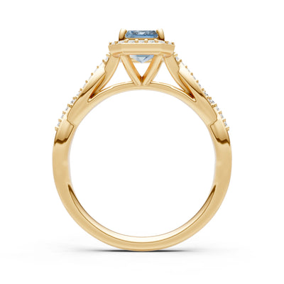 Twisted Vine Solitaire Emerald Cut Halo Ring with Accent