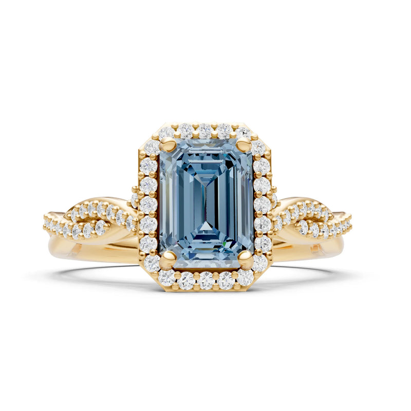 Aquamarine Twisted Vine Solitaire Emerald Cut Halo Ring with Accent