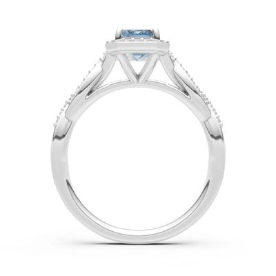 Aquamarine Twisted Vine Solitaire Emerald Cut Halo Ring with Accent