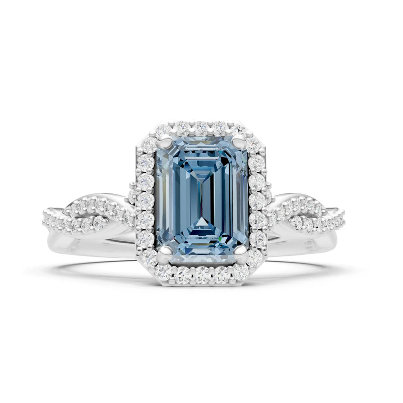 Aquamarine Twisted Vine Solitaire Emerald Cut Halo Ring with Accent