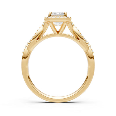 Moissanite Twisted Vine Solitaire Emerald Cut Halo Ring with Accent